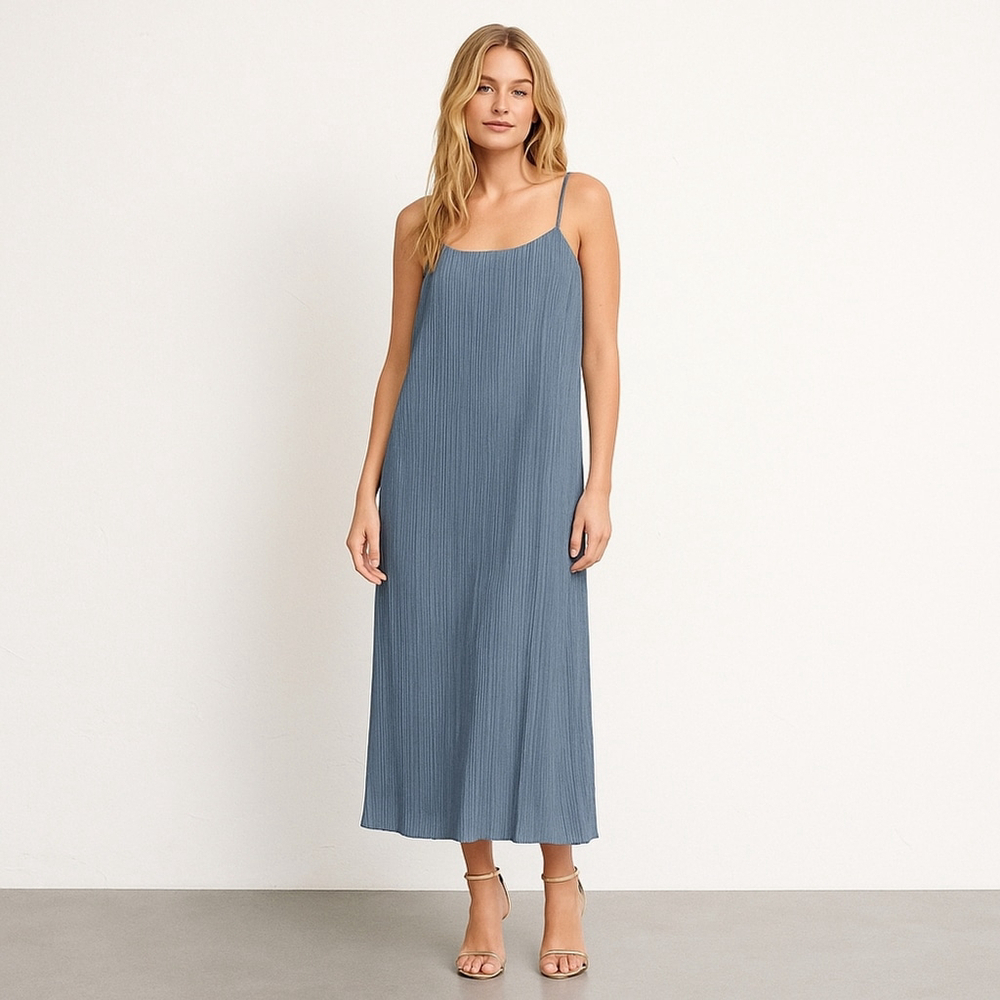 Madewell Pleated Goldie Dress | Airy Teapot Blue Delicate Plissé Midi Sz 2 NWT